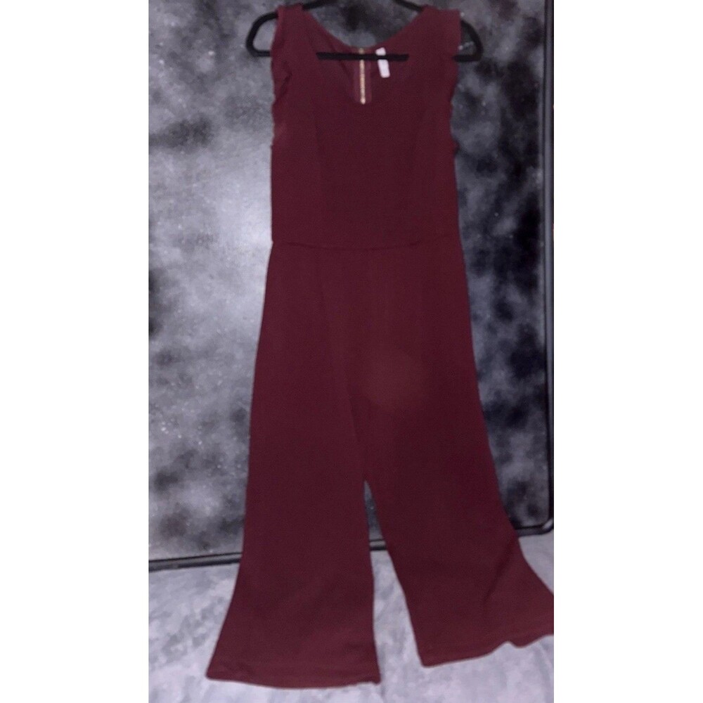 Xhilaration Jumpsuit Womens M Burgundy Excellent Ruffle Wide Leg Textured Work